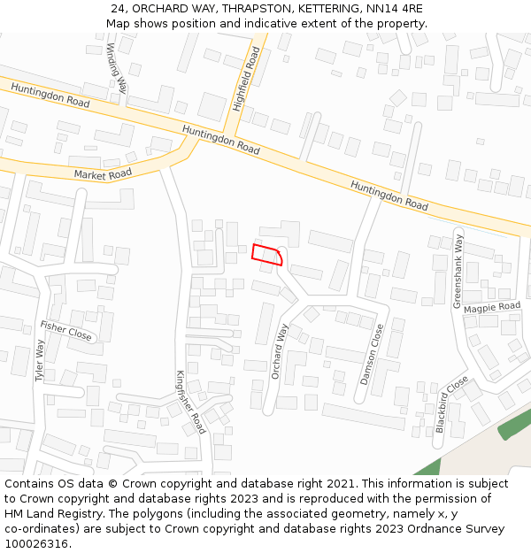 24, ORCHARD WAY, THRAPSTON, KETTERING, NN14 4RE: Location map and indicative extent of plot