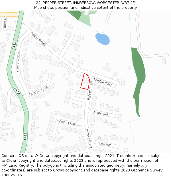 24, PEPPER STREET, INKBERROW, WORCESTER, WR7 4EJ: Location map and indicative extent of plot