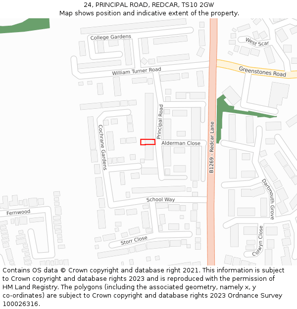 24, PRINCIPAL ROAD, REDCAR, TS10 2GW: Location map and indicative extent of plot