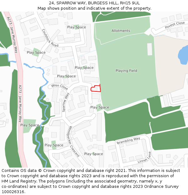 24, SPARROW WAY, BURGESS HILL, RH15 9UL: Location map and indicative extent of plot