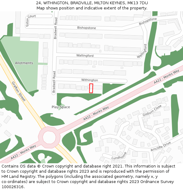 24, WITHINGTON, BRADVILLE, MILTON KEYNES, MK13 7DU: Location map and indicative extent of plot