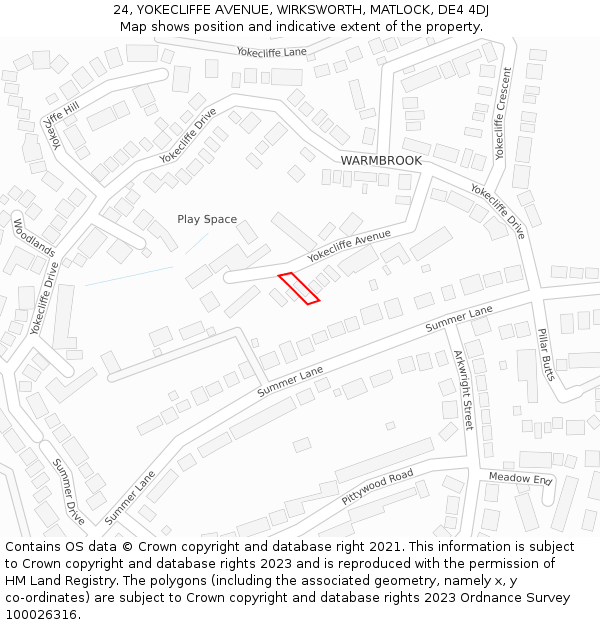 24, YOKECLIFFE AVENUE, WIRKSWORTH, MATLOCK, DE4 4DJ: Location map and indicative extent of plot