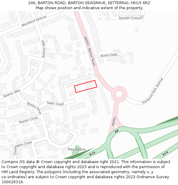 246, BARTON ROAD, BARTON SEAGRAVE, KETTERING, NN15 6RZ: Location map and indicative extent of plot