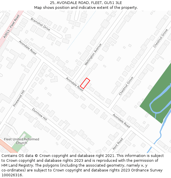 25, AVONDALE ROAD, FLEET, GU51 3LE: Location map and indicative extent of plot