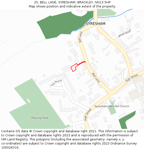 25, BELL LANE, SYRESHAM, BRACKLEY, NN13 5HP: Location map and indicative extent of plot