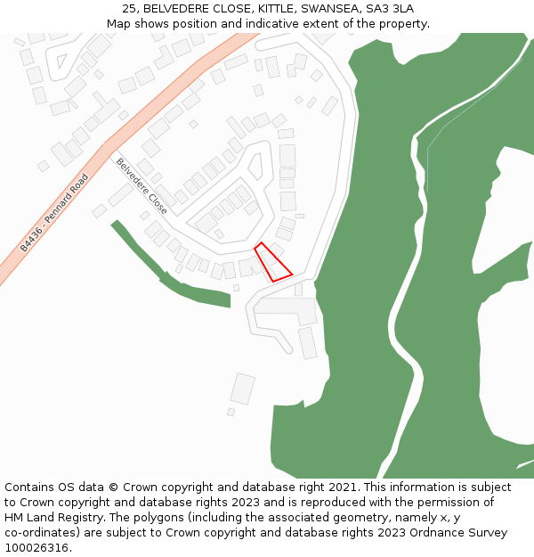 25, BELVEDERE CLOSE, KITTLE, SWANSEA, SA3 3LA: Location map and indicative extent of plot