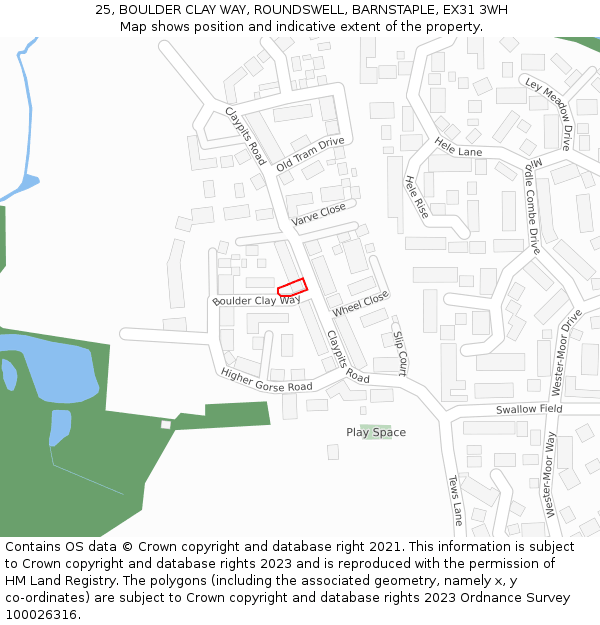 25, BOULDER CLAY WAY, ROUNDSWELL, BARNSTAPLE, EX31 3WH: Location map and indicative extent of plot