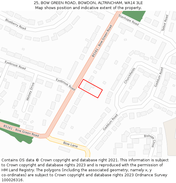 25, BOW GREEN ROAD, BOWDON, ALTRINCHAM, WA14 3LE: Location map and indicative extent of plot