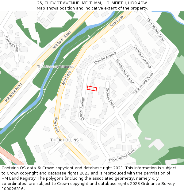 25, CHEVIOT AVENUE, MELTHAM, HOLMFIRTH, HD9 4DW: Location map and indicative extent of plot