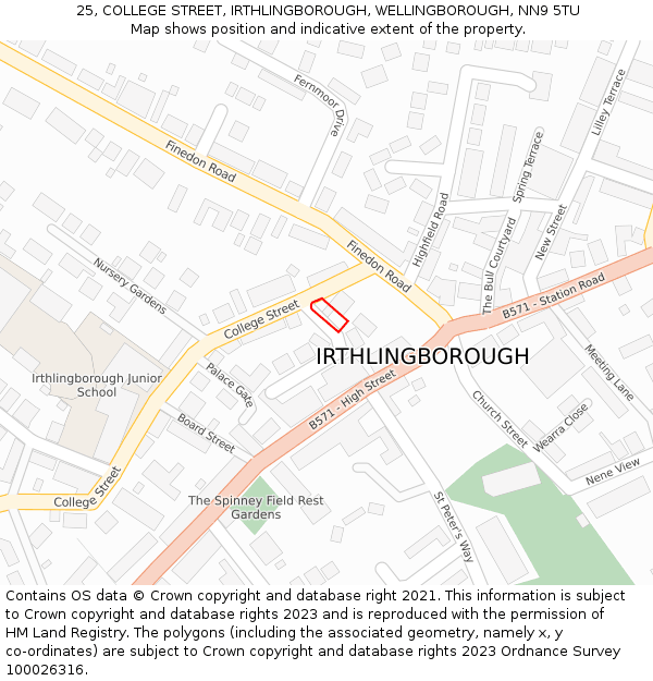 25, COLLEGE STREET, IRTHLINGBOROUGH, WELLINGBOROUGH, NN9 5TU: Location map and indicative extent of plot