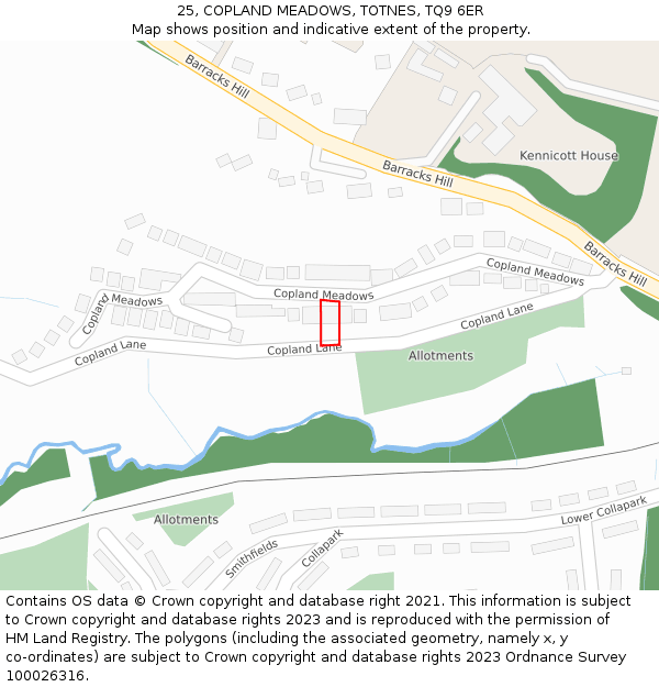 25, COPLAND MEADOWS, TOTNES, TQ9 6ER: Location map and indicative extent of plot