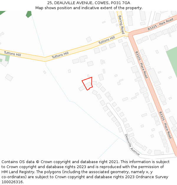 25, DEAUVILLE AVENUE, COWES, PO31 7GA: Location map and indicative extent of plot