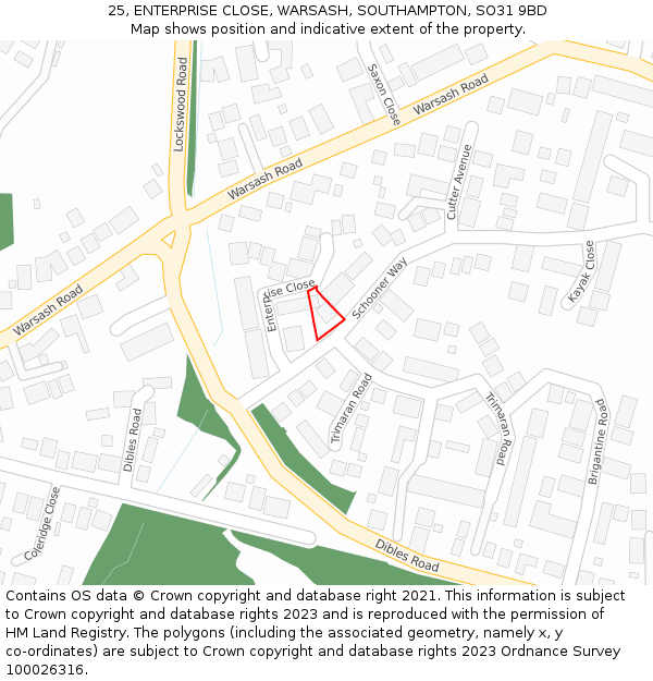 25, ENTERPRISE CLOSE, WARSASH, SOUTHAMPTON, SO31 9BD: Location map and indicative extent of plot