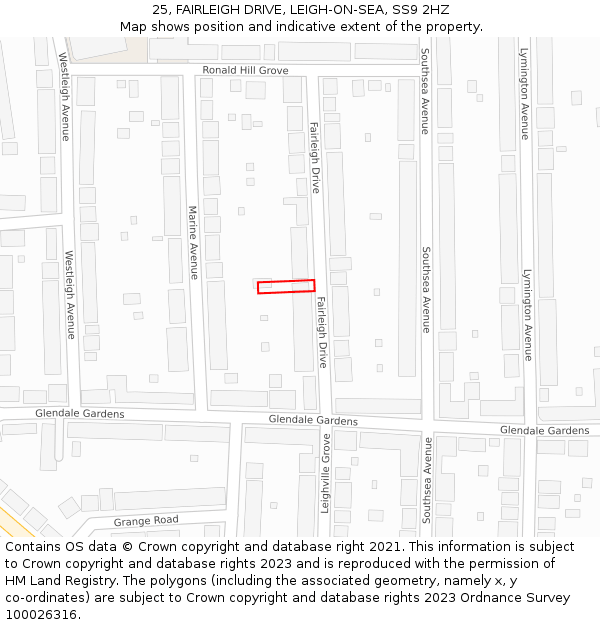 25, FAIRLEIGH DRIVE, LEIGH-ON-SEA, SS9 2HZ: Location map and indicative extent of plot