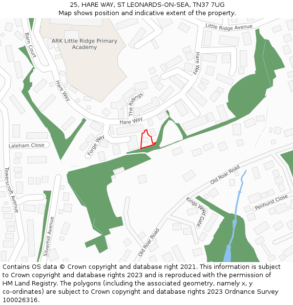 25, HARE WAY, ST LEONARDS-ON-SEA, TN37 7UG: Location map and indicative extent of plot