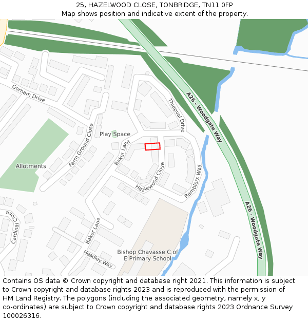 25, HAZELWOOD CLOSE, TONBRIDGE, TN11 0FP: Location map and indicative extent of plot