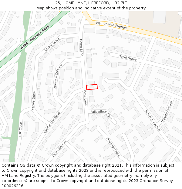 25, HOME LANE, HEREFORD, HR2 7LT: Location map and indicative extent of plot