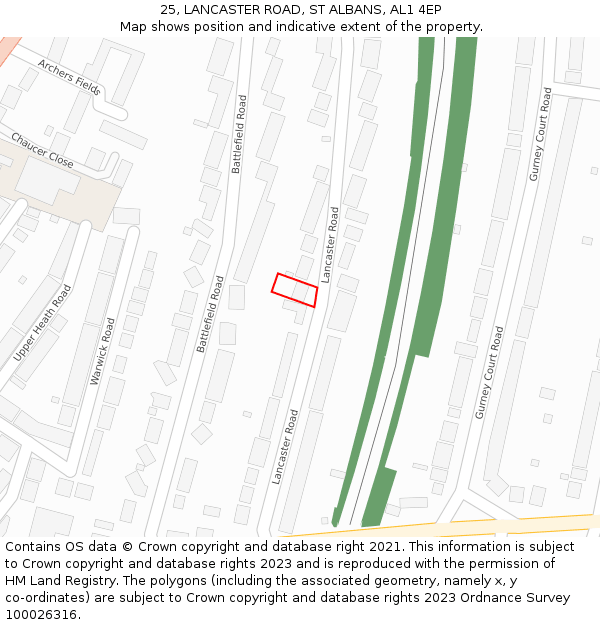 25, LANCASTER ROAD, ST ALBANS, AL1 4EP: Location map and indicative extent of plot