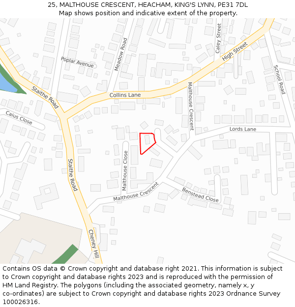 25, MALTHOUSE CRESCENT, HEACHAM, KING'S LYNN, PE31 7DL: Location map and indicative extent of plot