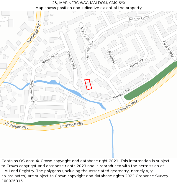 25, MARINERS WAY, MALDON, CM9 6YX: Location map and indicative extent of plot