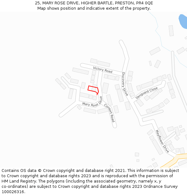 25, MARY ROSE DRIVE, HIGHER BARTLE, PRESTON, PR4 0QE: Location map and indicative extent of plot