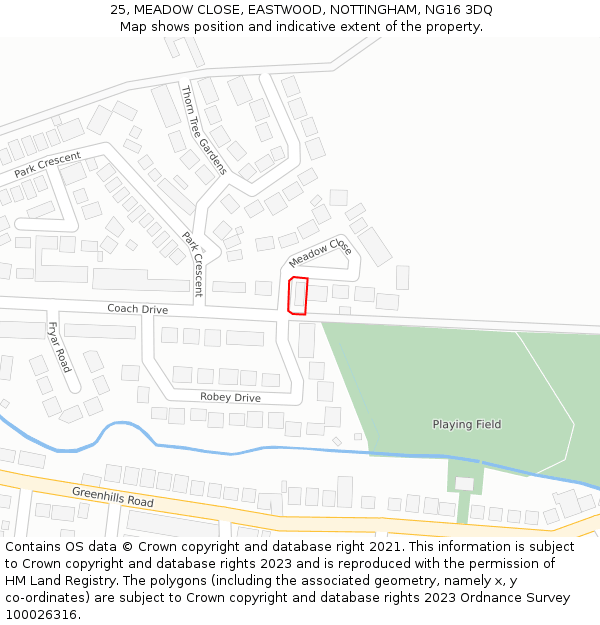 25, MEADOW CLOSE, EASTWOOD, NOTTINGHAM, NG16 3DQ: Location map and indicative extent of plot