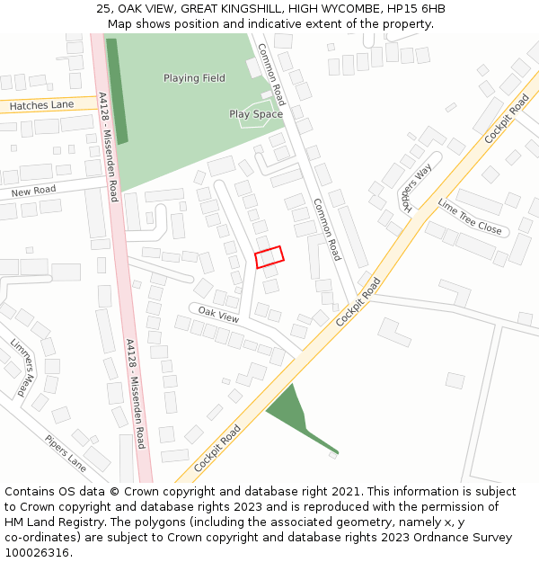 25, OAK VIEW, GREAT KINGSHILL, HIGH WYCOMBE, HP15 6HB: Location map and indicative extent of plot