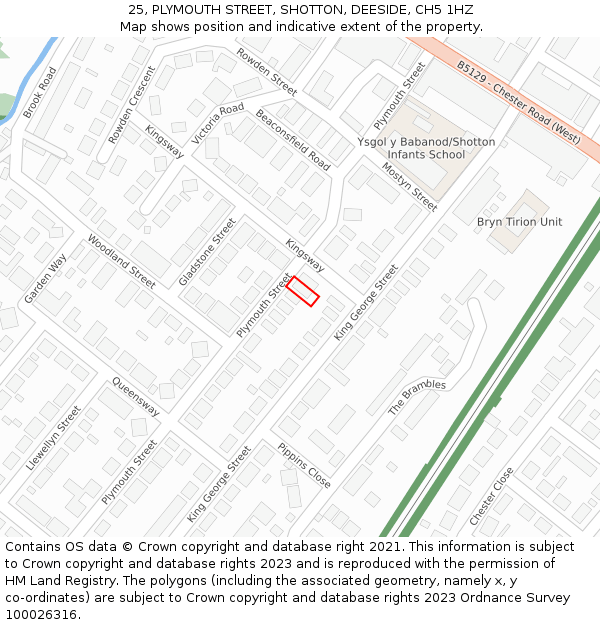 25, PLYMOUTH STREET, SHOTTON, DEESIDE, CH5 1HZ: Location map and indicative extent of plot