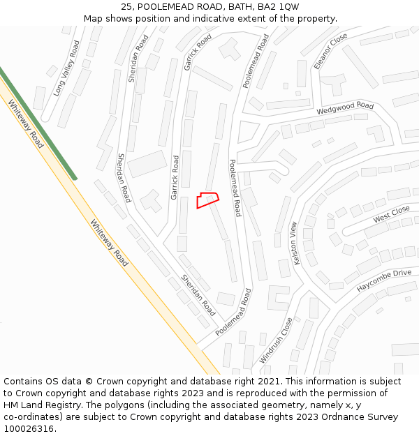 25, POOLEMEAD ROAD, BATH, BA2 1QW: Location map and indicative extent of plot