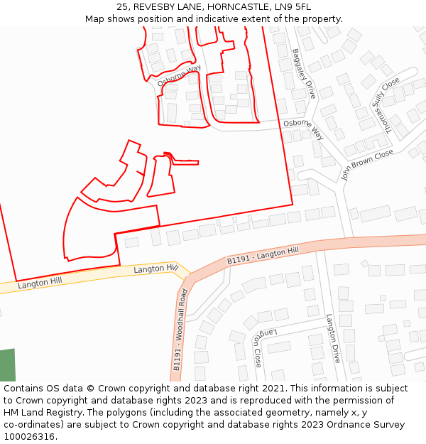 25, REVESBY LANE, HORNCASTLE, LN9 5FL: Location map and indicative extent of plot