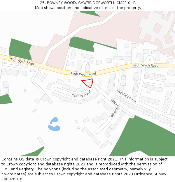 25, ROWNEY WOOD, SAWBRIDGEWORTH, CM21 0HR: Location map and indicative extent of plot