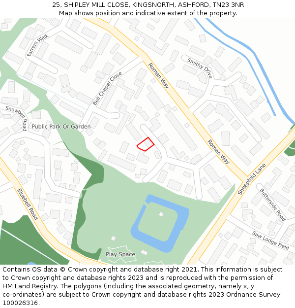 25, SHIPLEY MILL CLOSE, KINGSNORTH, ASHFORD, TN23 3NR: Location map and indicative extent of plot