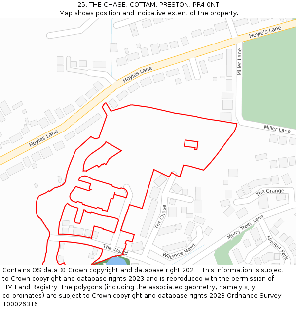 25, THE CHASE, COTTAM, PRESTON, PR4 0NT: Location map and indicative extent of plot