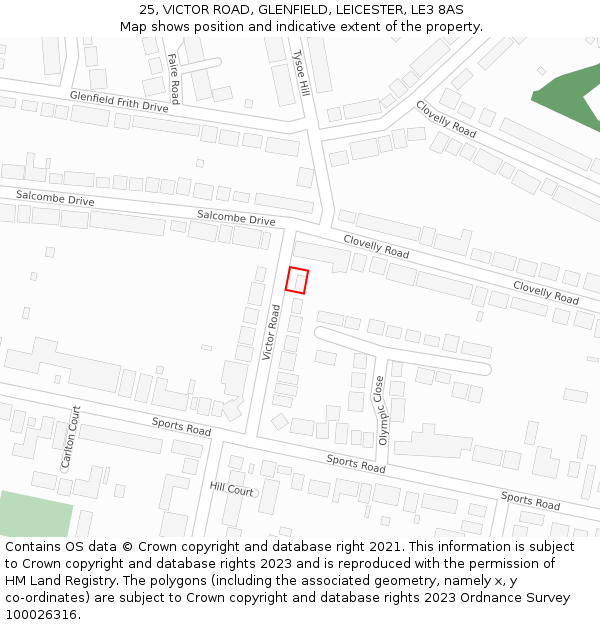 25, VICTOR ROAD, GLENFIELD, LEICESTER, LE3 8AS: Location map and indicative extent of plot