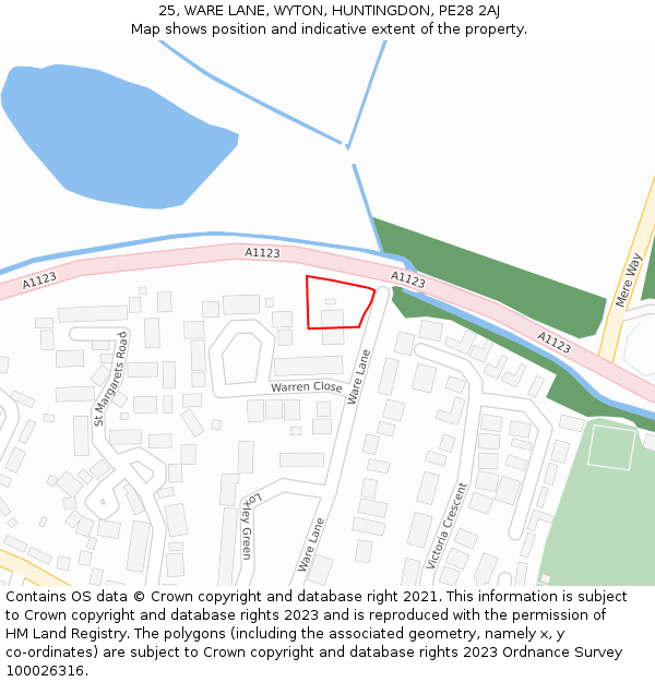 25, WARE LANE, WYTON, HUNTINGDON, PE28 2AJ: Location map and indicative extent of plot