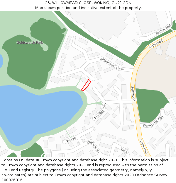 25, WILLOWMEAD CLOSE, WOKING, GU21 3DN: Location map and indicative extent of plot