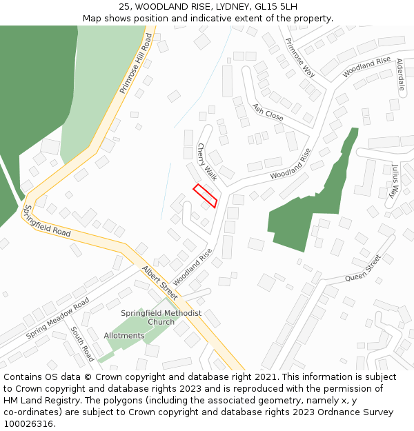 25, WOODLAND RISE, LYDNEY, GL15 5LH: Location map and indicative extent of plot