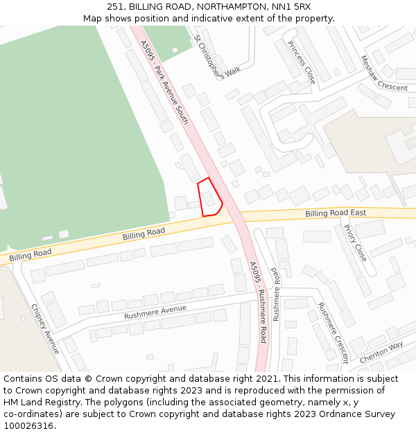 251, BILLING ROAD, NORTHAMPTON, NN1 5RX: Location map and indicative extent of plot