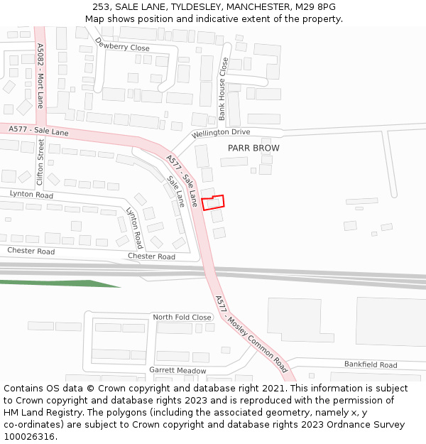 253, SALE LANE, TYLDESLEY, MANCHESTER, M29 8PG: Location map and indicative extent of plot