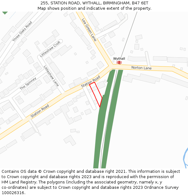 255, STATION ROAD, WYTHALL, BIRMINGHAM, B47 6ET: Location map and indicative extent of plot