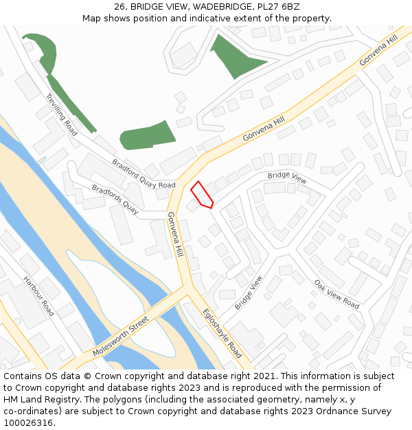 26, BRIDGE VIEW, WADEBRIDGE, PL27 6BZ: Location map and indicative extent of plot