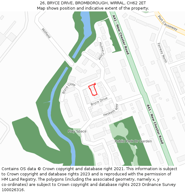 26, BRYCE DRIVE, BROMBOROUGH, WIRRAL, CH62 2ET: Location map and indicative extent of plot