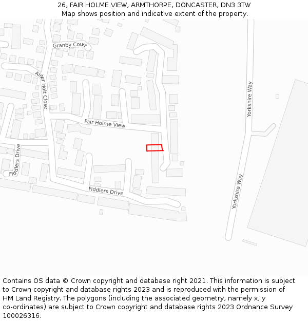 26, FAIR HOLME VIEW, ARMTHORPE, DONCASTER, DN3 3TW: Location map and indicative extent of plot