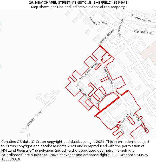 26, NEW CHAPEL STREET, PENISTONE, SHEFFIELD, S36 9AS: Location map and indicative extent of plot