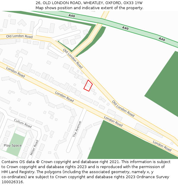 26, OLD LONDON ROAD, WHEATLEY, OXFORD, OX33 1YW: Location map and indicative extent of plot