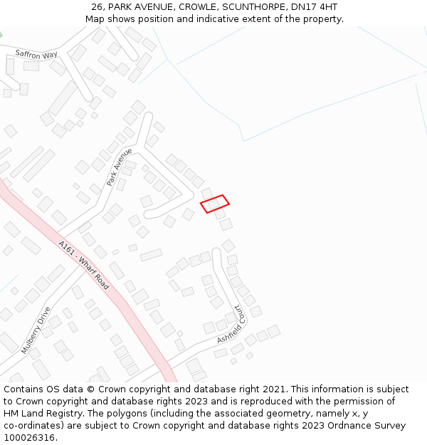 26, PARK AVENUE, CROWLE, SCUNTHORPE, DN17 4HT: Location map and indicative extent of plot