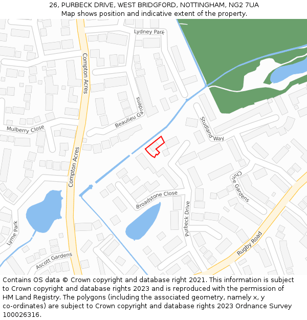 26, PURBECK DRIVE, WEST BRIDGFORD, NOTTINGHAM, NG2 7UA: Location map and indicative extent of plot