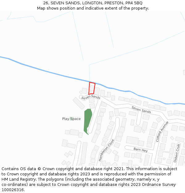 26, SEVEN SANDS, LONGTON, PRESTON, PR4 5BQ: Location map and indicative extent of plot