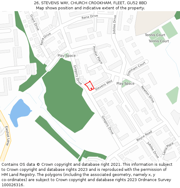 26, STEVENS WAY, CHURCH CROOKHAM, FLEET, GU52 8BD: Location map and indicative extent of plot