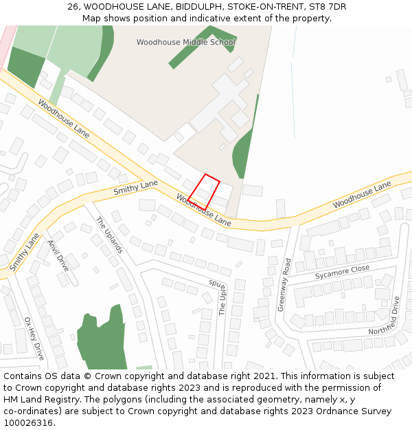 26, WOODHOUSE LANE, BIDDULPH, STOKE-ON-TRENT, ST8 7DR: Location map and indicative extent of plot